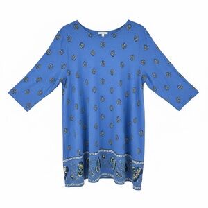 J. Jill Wearever Collection Size Large Floral tunic 3/4 sleeve blue Top Tunic